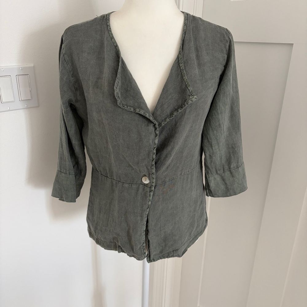 Viola Borghi Italy Linen Jacket Womens S Green Lagenlook Lightweight Button*F5